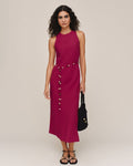 Bias Midi Dress With Beaded Belt - Sangria