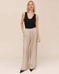 Double Pleat Wide Leg With Elastic Back - Field Khaki