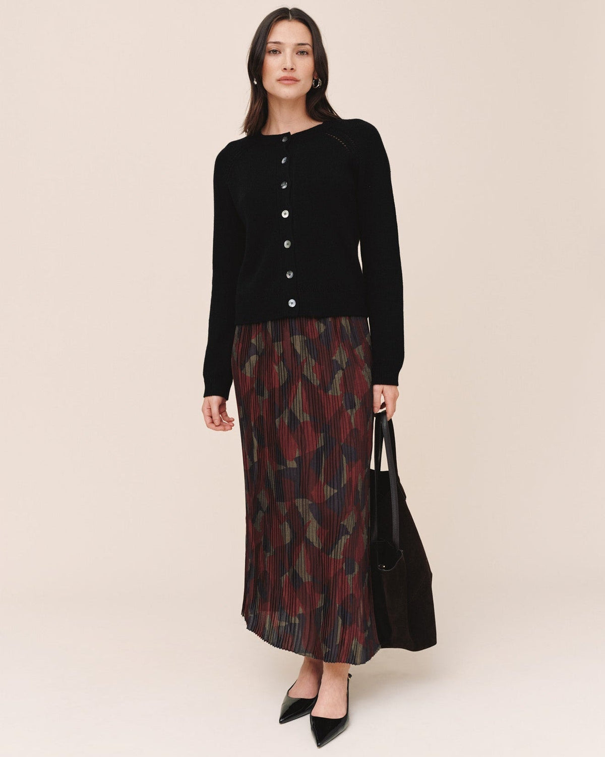 Front Slit Pleated Skirt - Abstract Camo Print