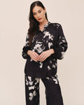 Long Sleeve Mandarin Collar Shirt - Noir Bloom Print
