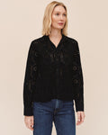 Open Embroidery Contrast Shirt - Black