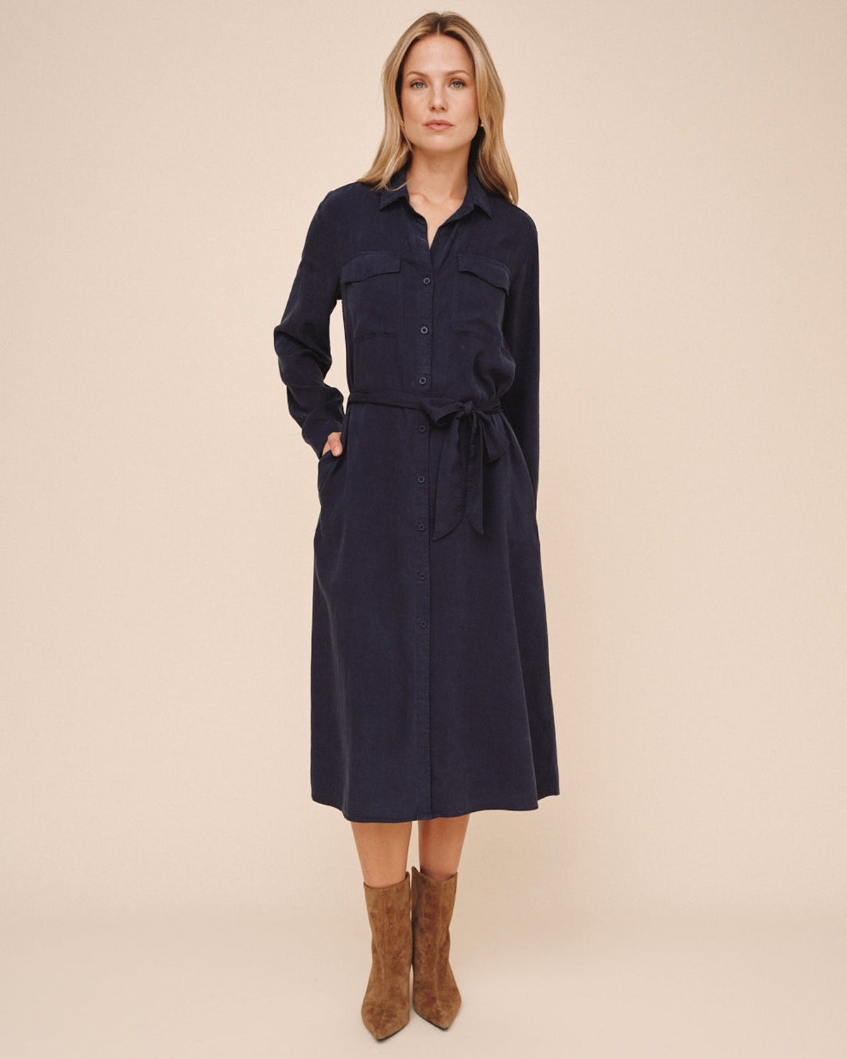 Patch Pocket Maxi Shirt Dress - Endless Sea