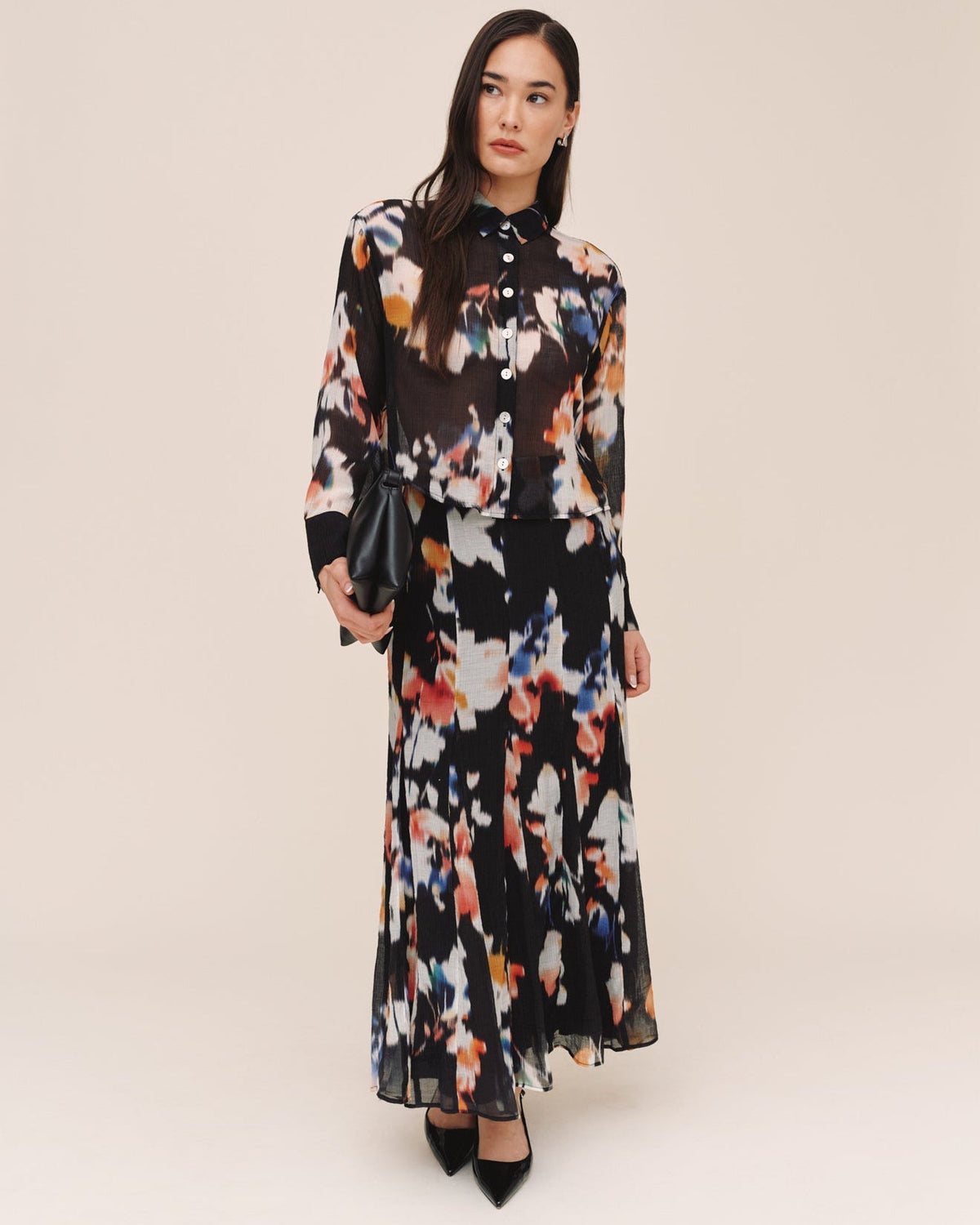 Release Pleat Chiffon Skirt - Blurred Bloom Print