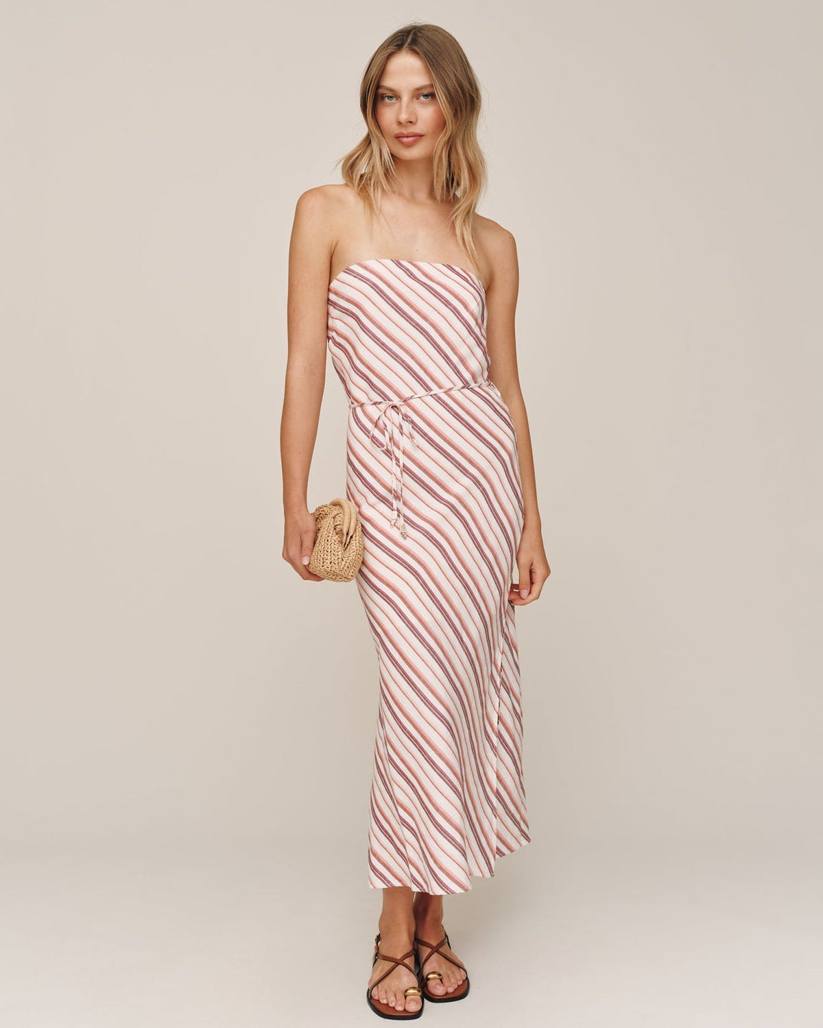 Strapless Bias Maxi Dress - Sunset Stripe